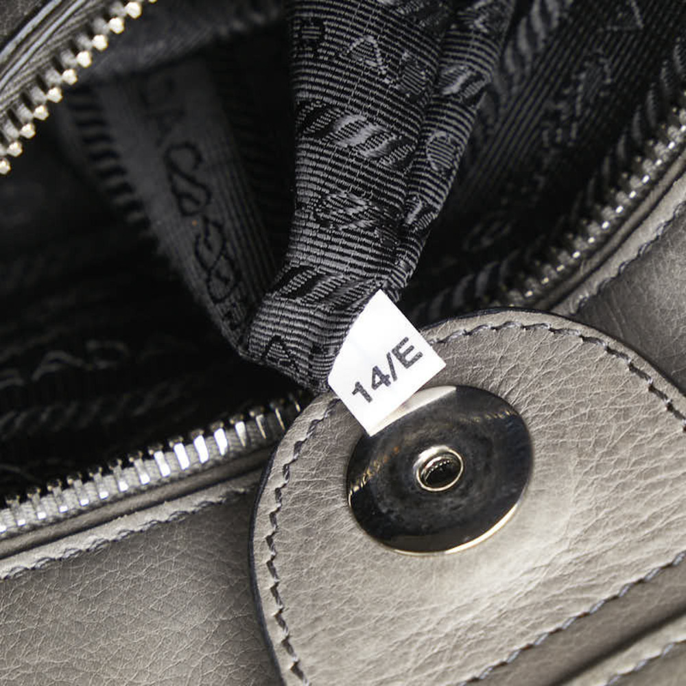 Prada Gray Plate Bag Logo Leather Handbag Triangle Shoulder - Picture 9 of 9